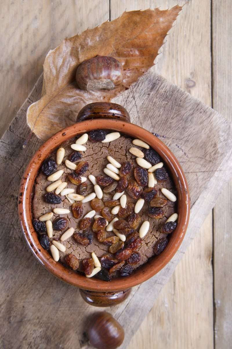 Castagnaccio: a traditional chestnut cake from Florence.